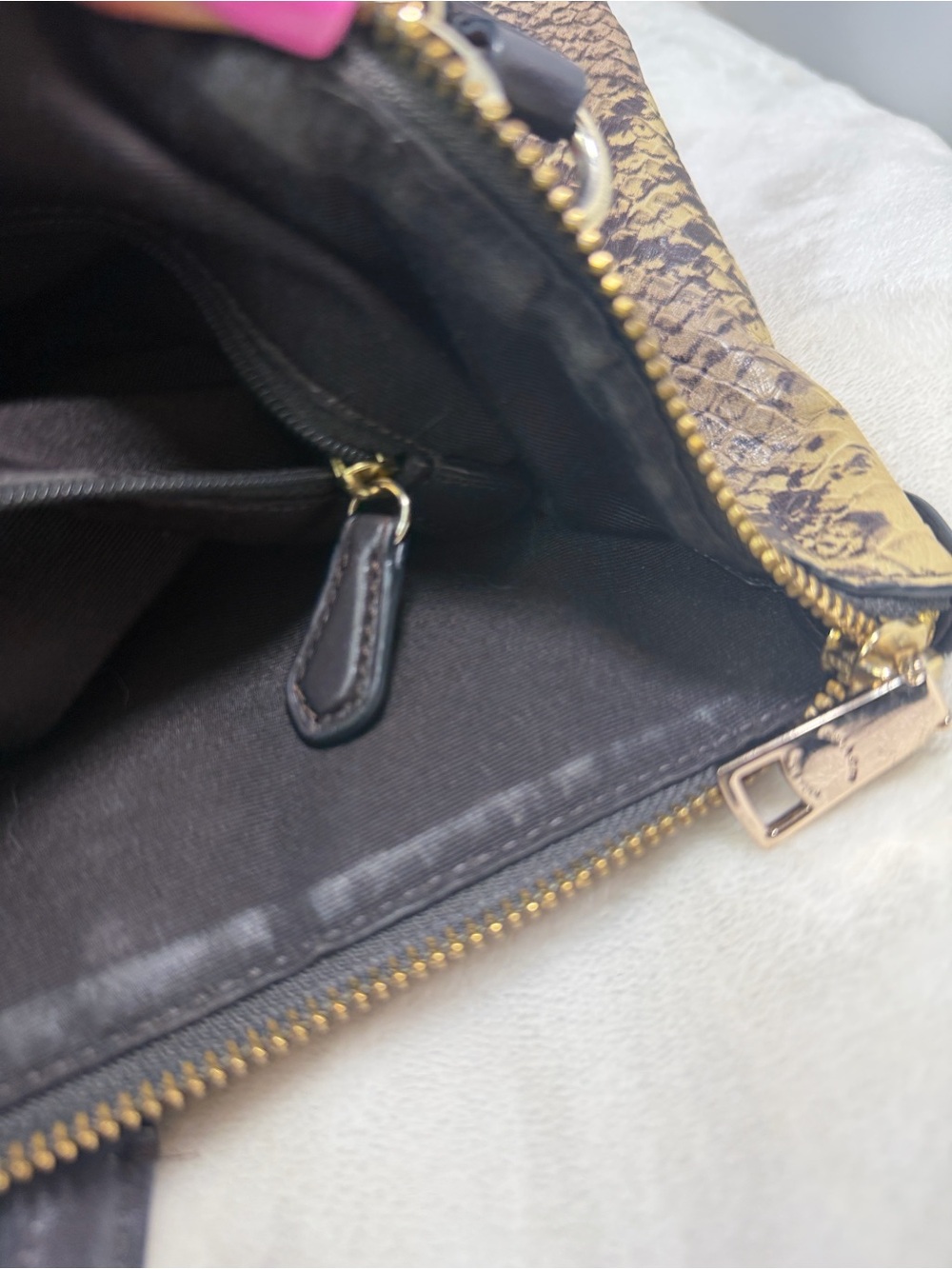 Coach Snake Print Satchel Handbag Brown Tan Leather Trim Gold Hardware - Picture 8 of 15